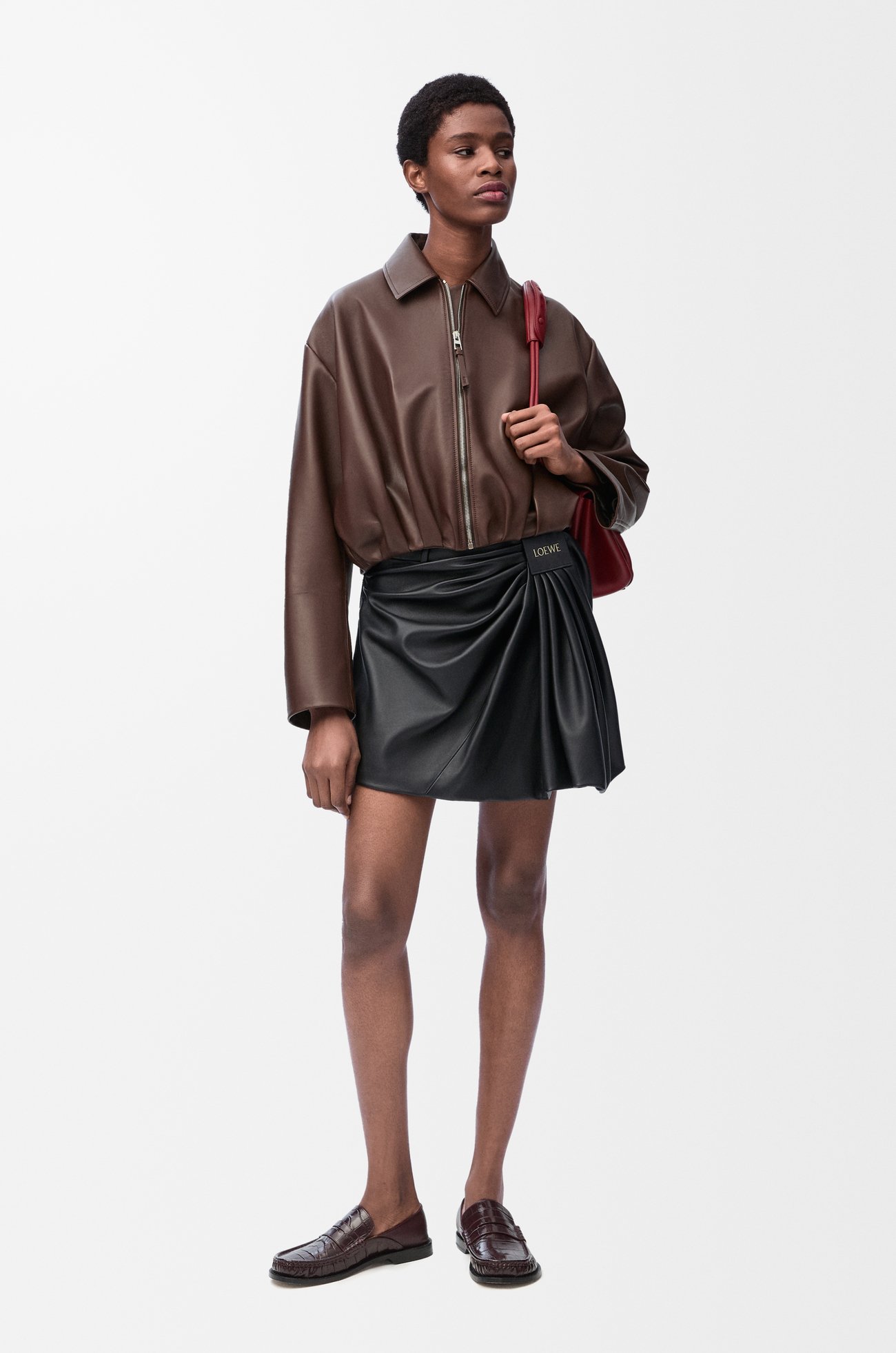 LOEWE Draped skirt in nappa lambskin Black plp_rd
