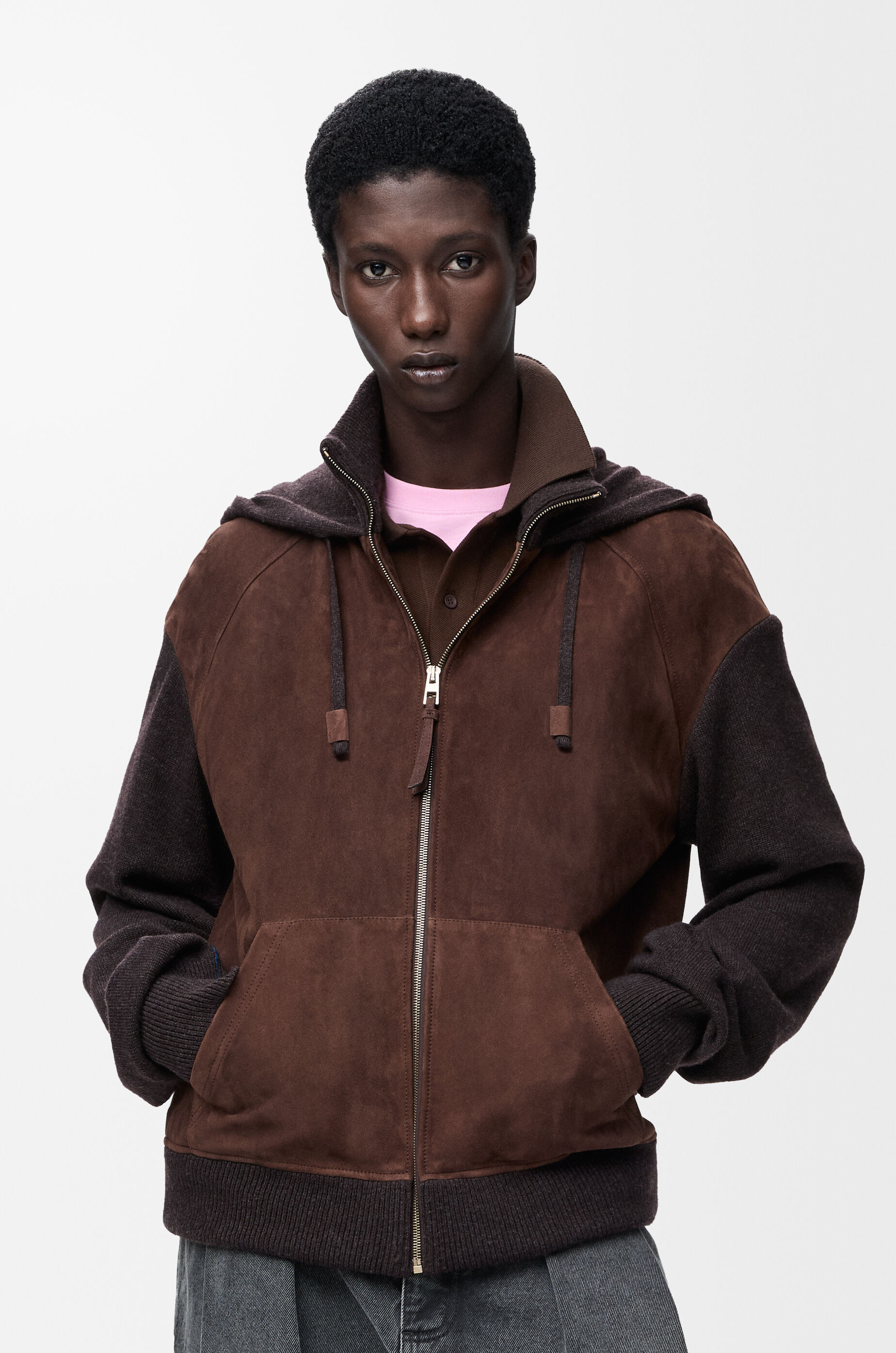 ハイブリッド ジップアップ フーディー（スエードゴート&ウール