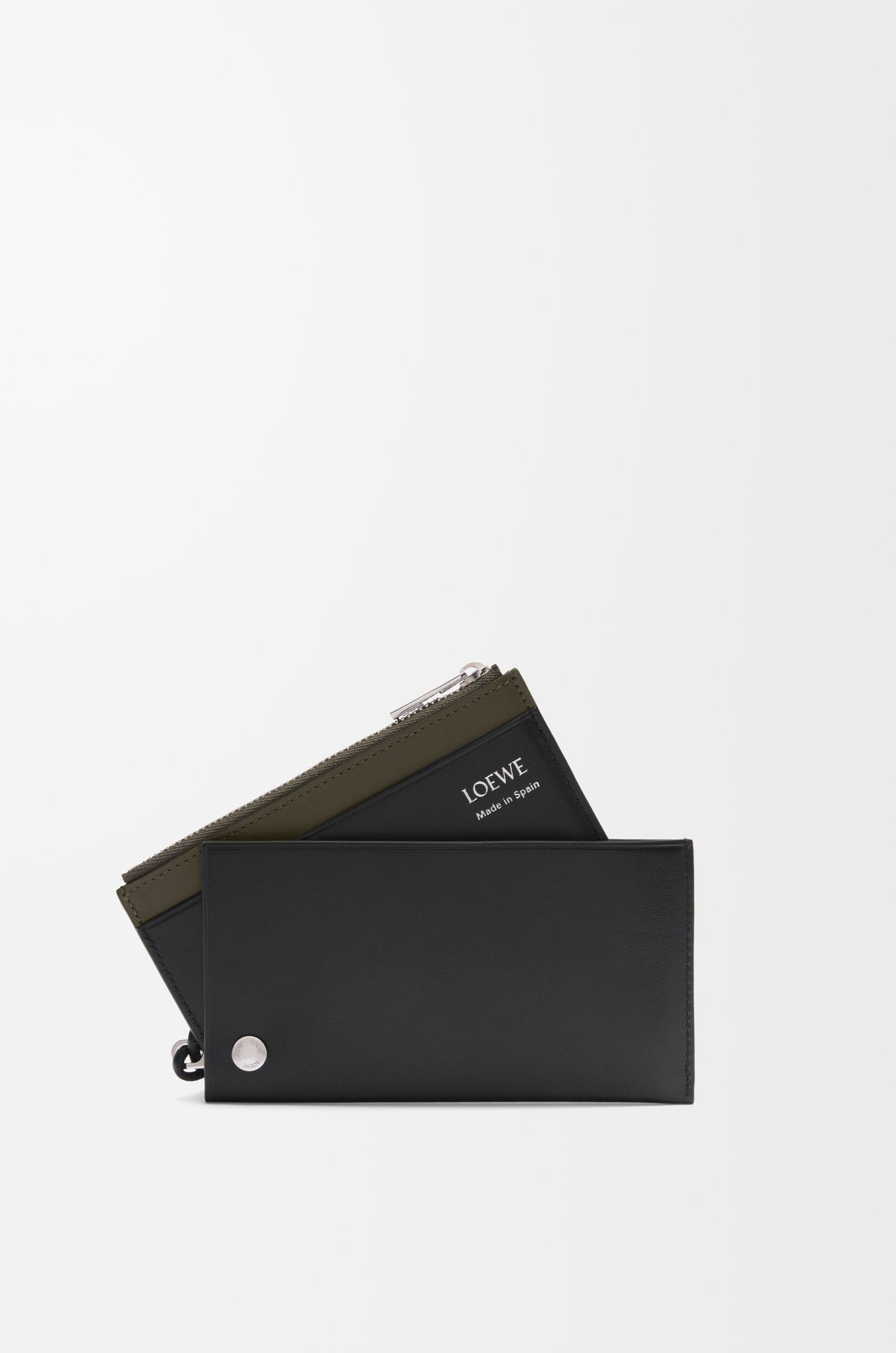 LOEWE Pebble Slider coin cardholder in shiny nappa calfskin Black/Dark Khaki plp_rd