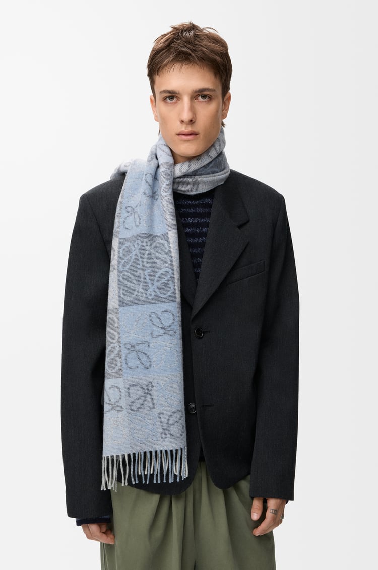 LOEWE Schal aus Wolle und Kaschmir Blau/Weiß
