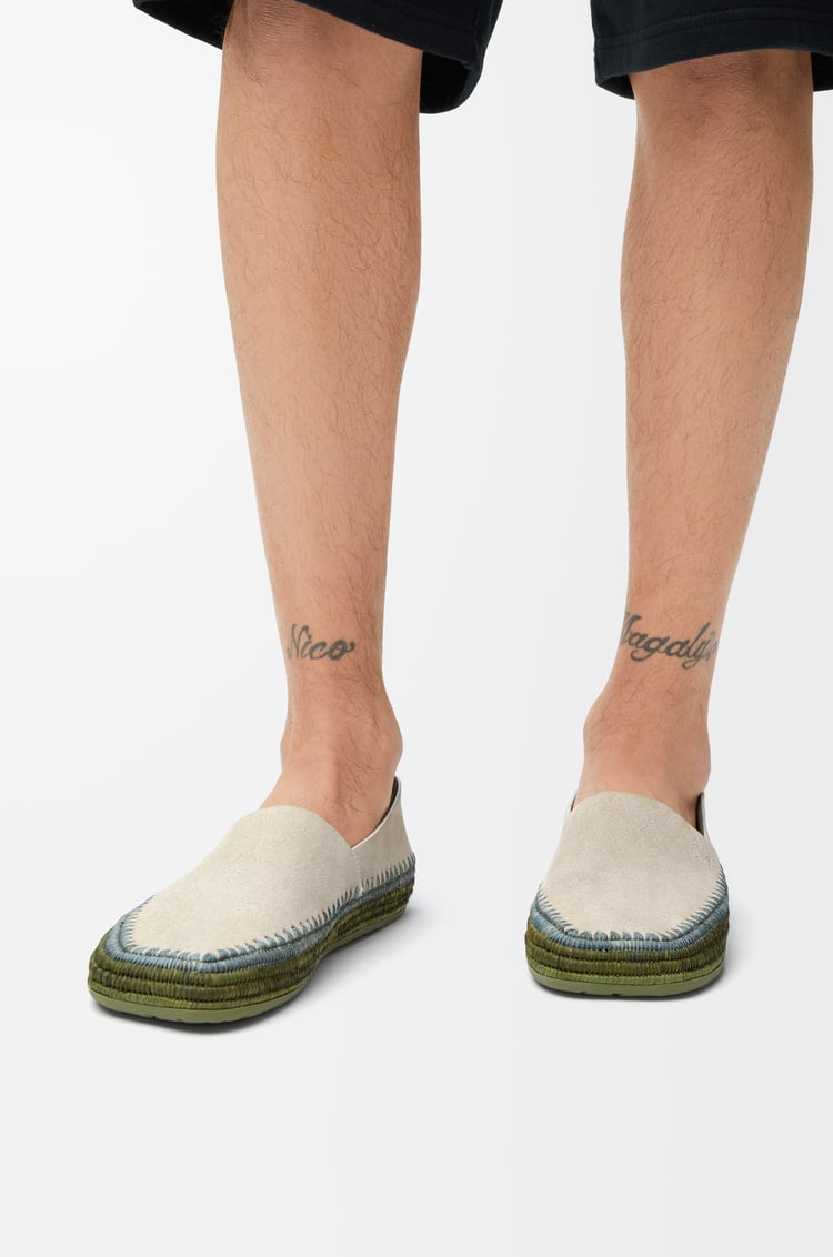 LOEWE Rio slipper in suede and raffia Light Grey