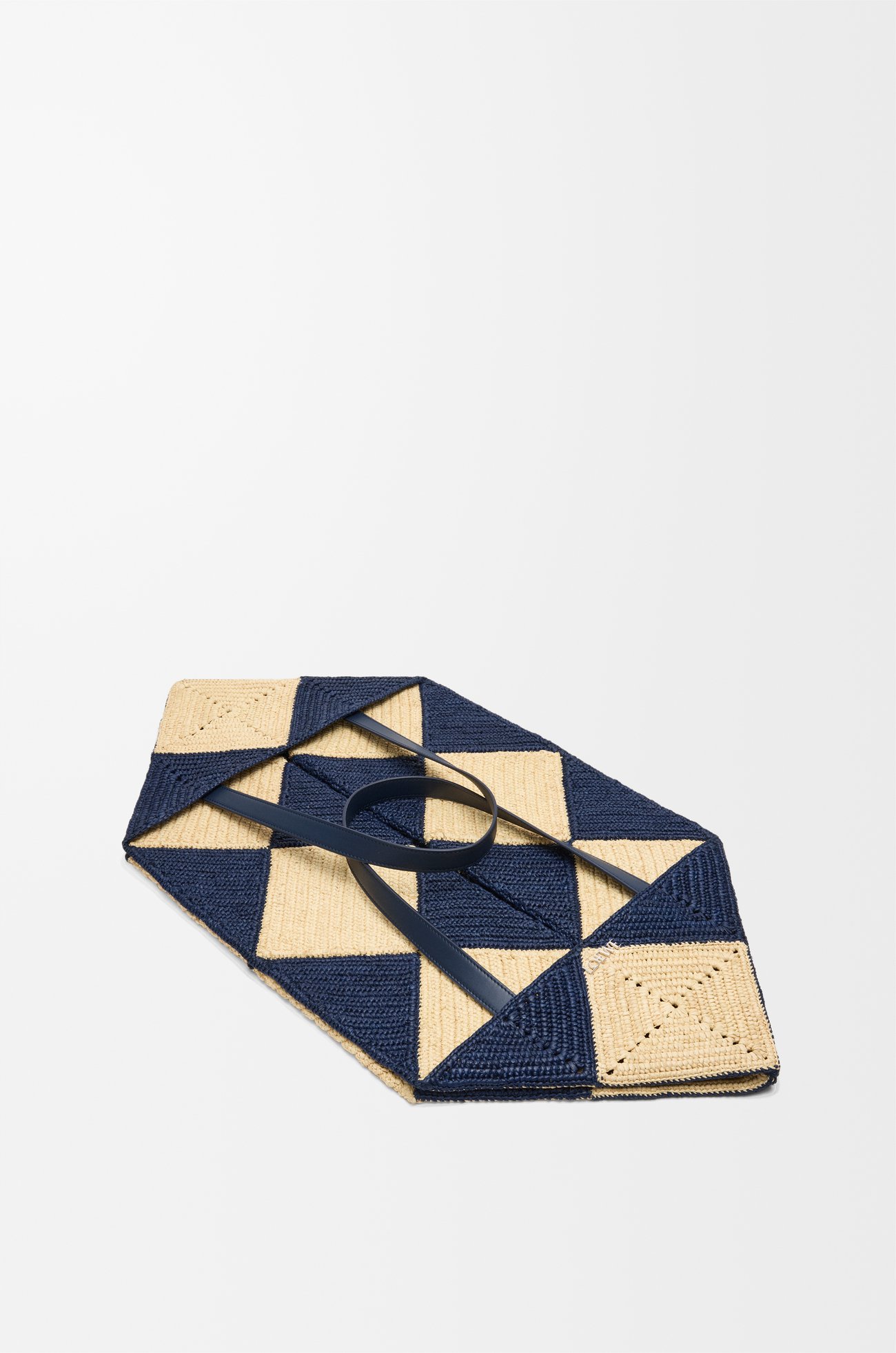 LOEWE XXL Puzzle Fold tote in raffia Natural/Navy