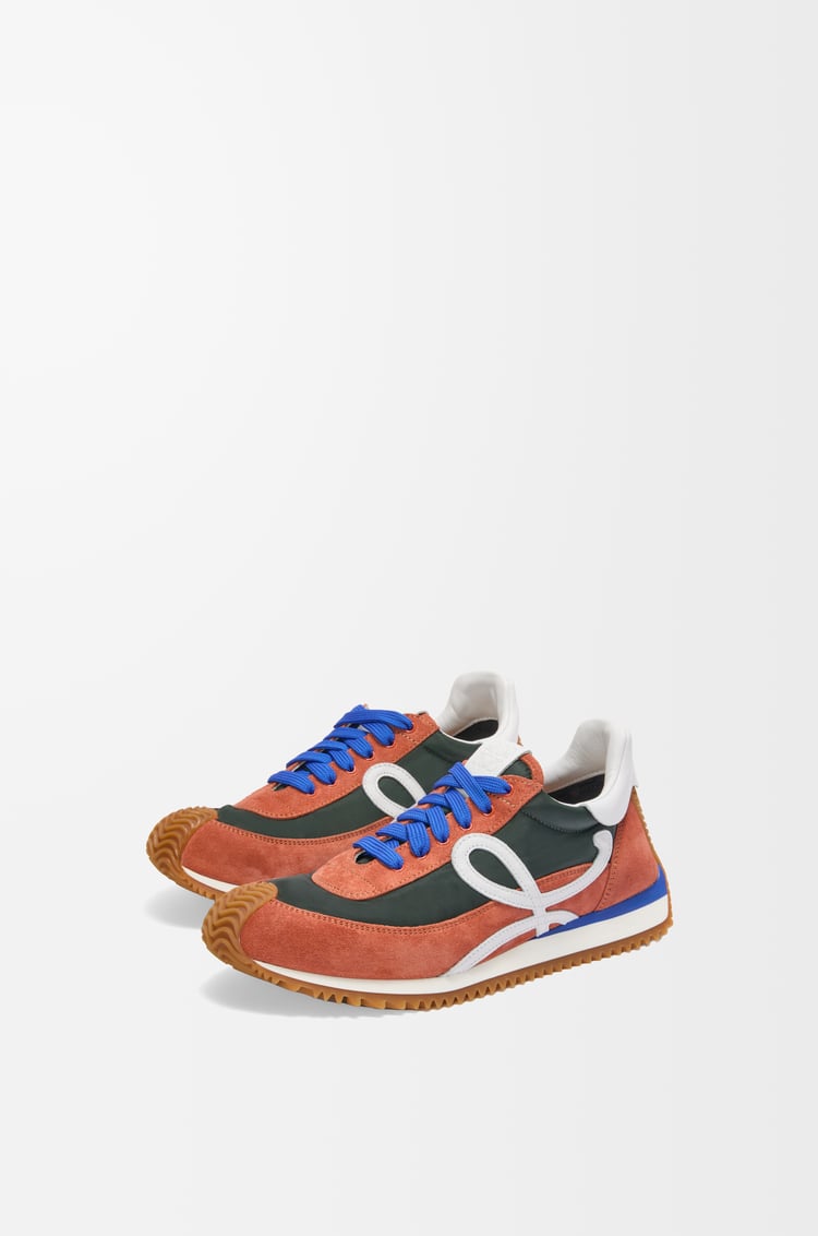 LOEWE Flow Runner 2.0 in nylon and suede Khaki/White/Orange