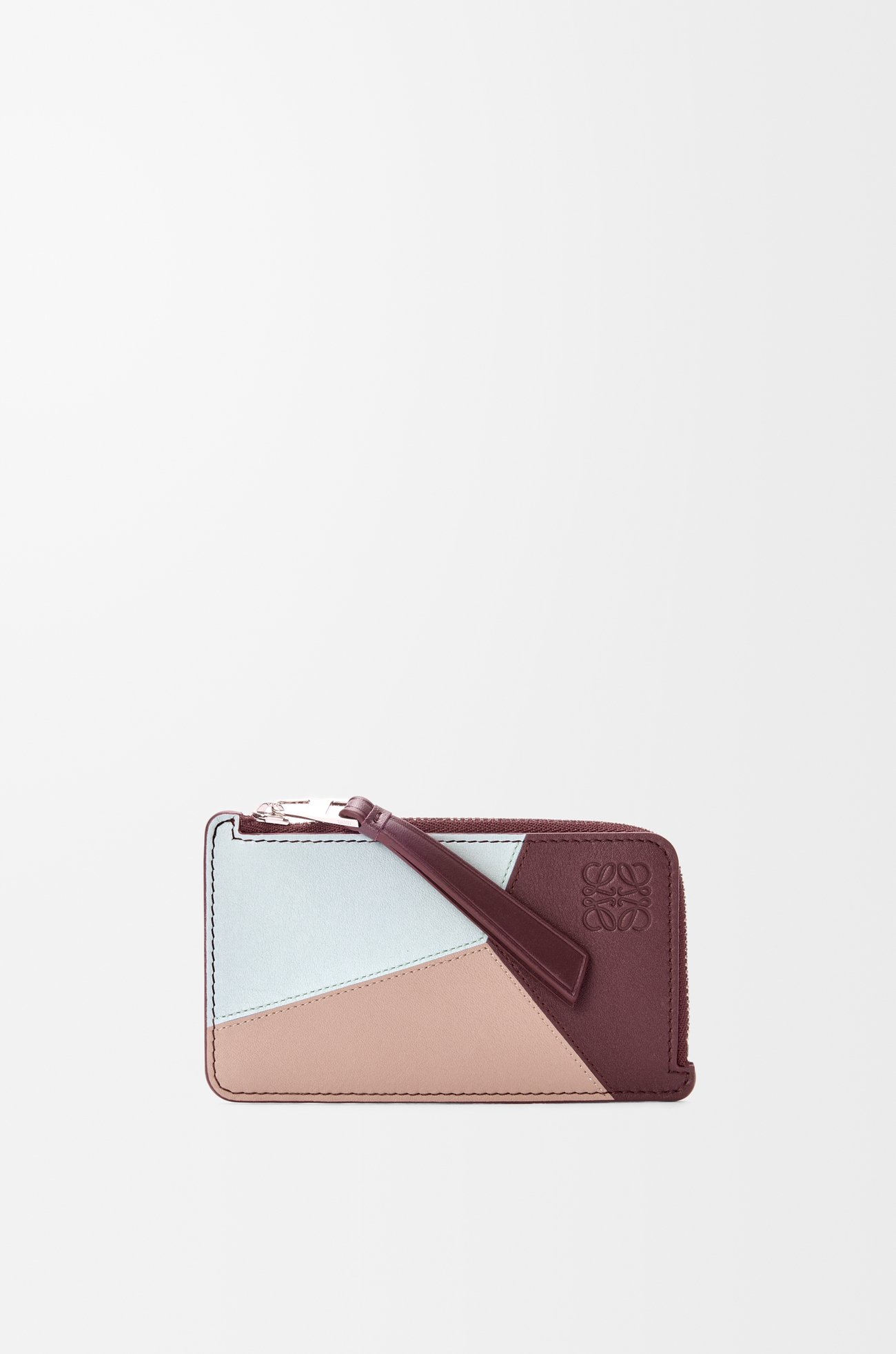 LOEWE Tarjetero-monedero Puzzle en piel de ternera Hielo/Burdeos Oscuro