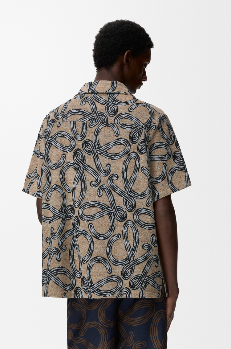 LOEWE Camisa de manga corta en jacquard de algodón Beige/Negro