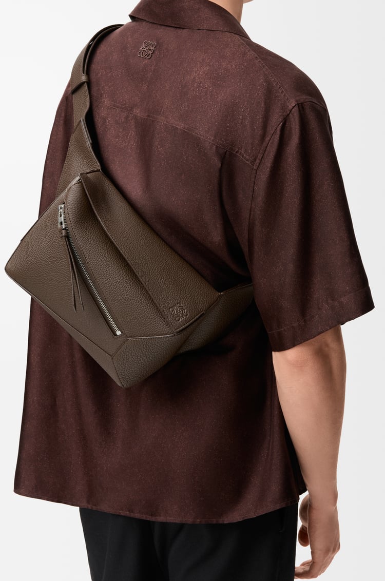 LOEWE Small Puzzle bumbag in grained calfskin Dark Cigar