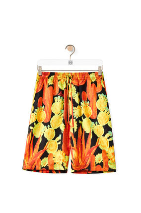 LOEWE Cactus print drawstring shorts in silk Black/Yellow plp_rd