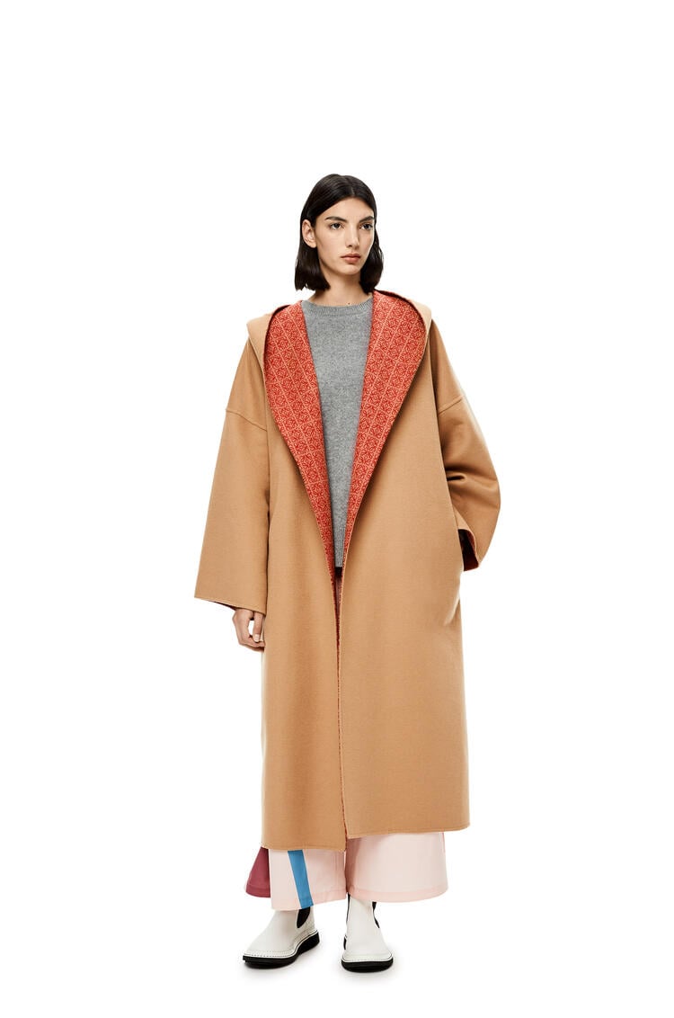 LOEWE Anagram jacquard hooded coat in wool Warm Desert/Rust pdp_rd