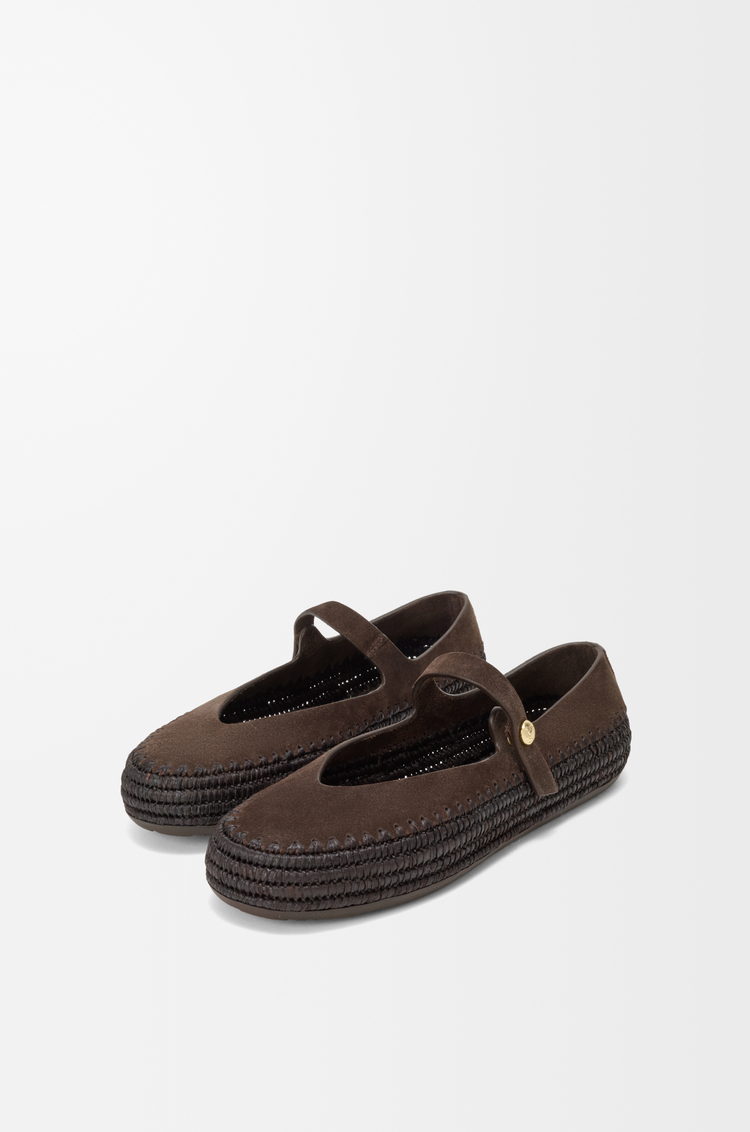 LOEWE リオ メリージェーン（スエード&ラフィア） ダークブラウン