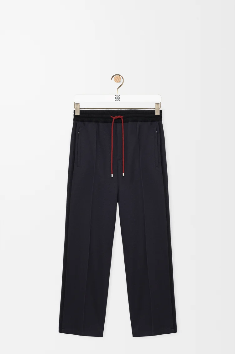 LOEWE Pantalon à liens de serrage en laine Bleu Marine Foncé