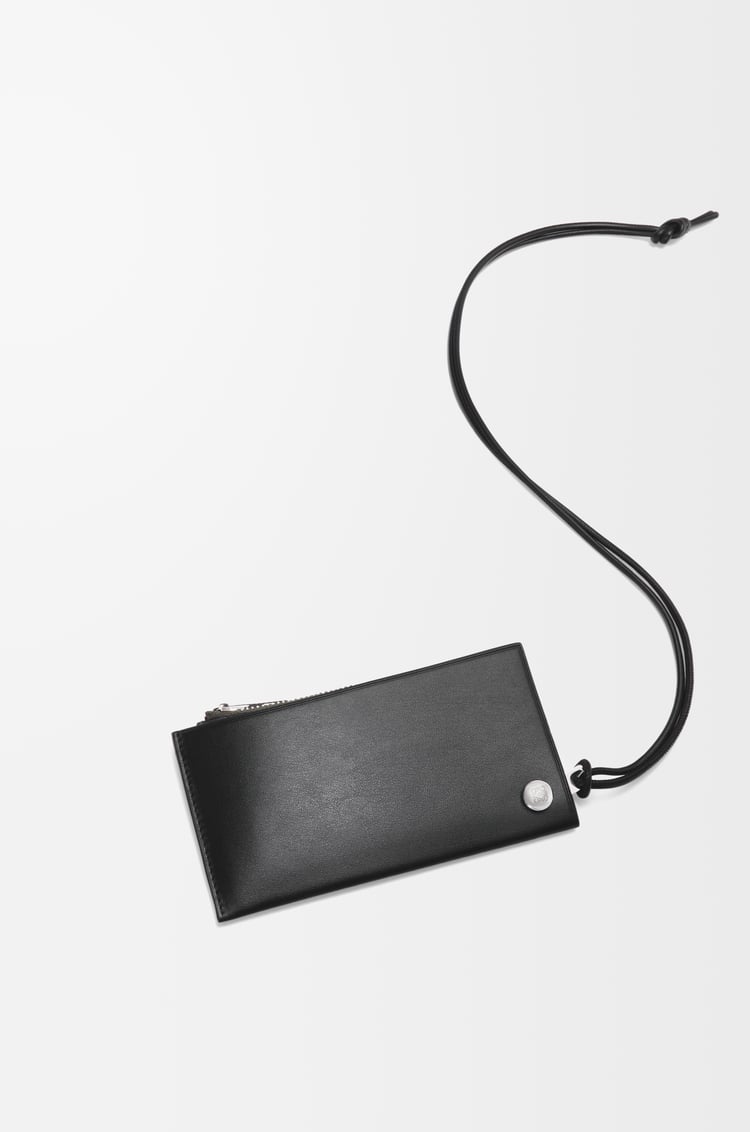LOEWE Pebble Slider coin cardholder in shiny nappa calfskin Black/Dark Khaki