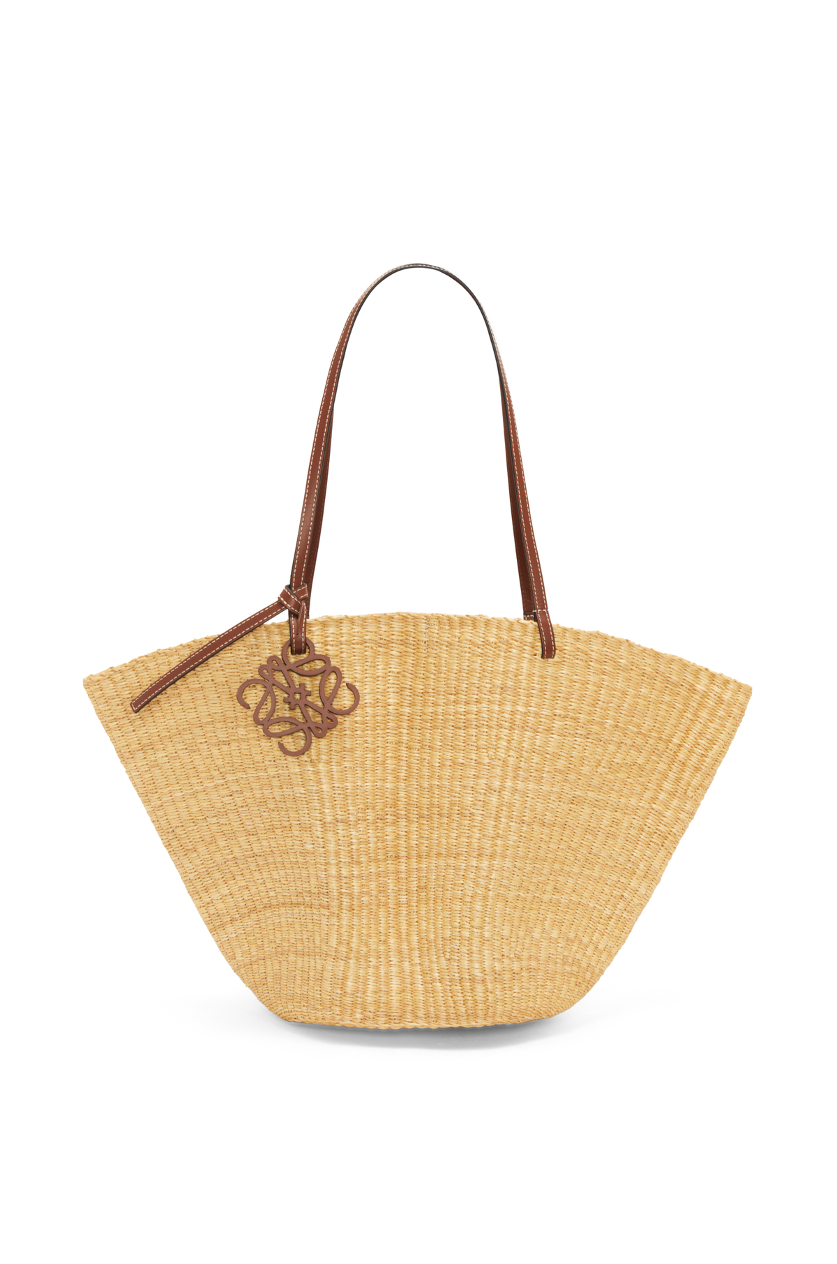Shell Basket bag in elephant grass and calfskin Natural/Pecan - LOEWE