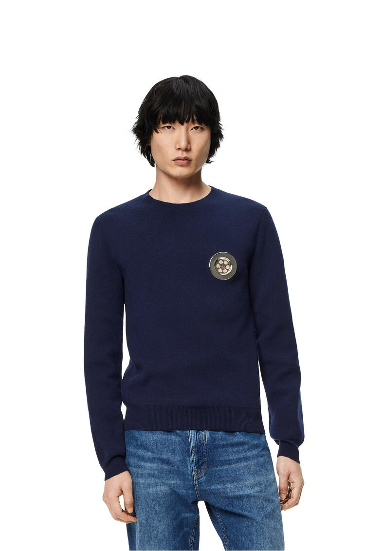 LOEWE Metallic sinkhole sweater in wool Navy Blue