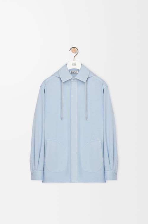 LOEWE Hooded overshirt in cotton Light Blue