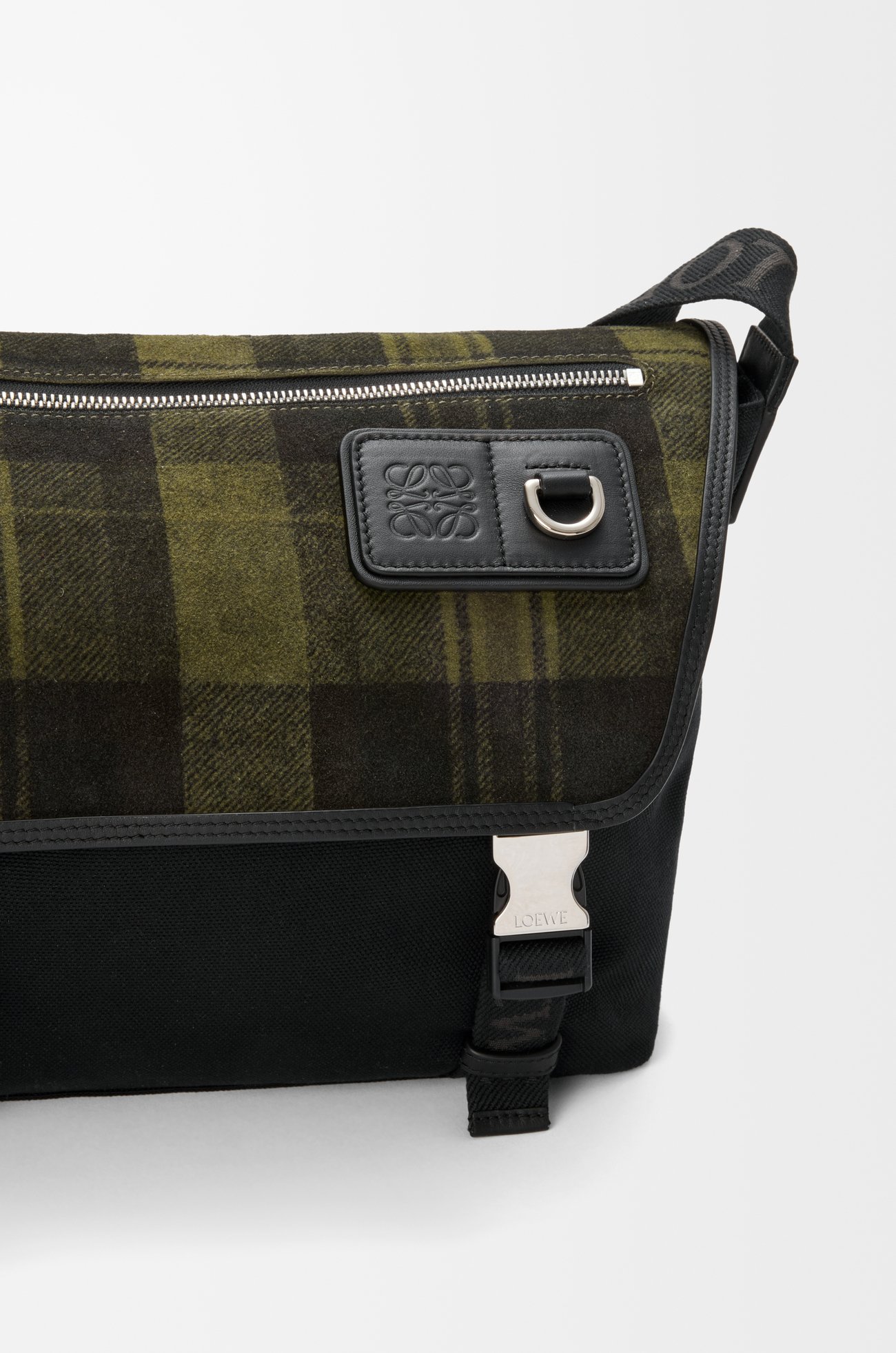 LOEWE Medium Flex messenger in canvas and brushed suede Khaki/Black