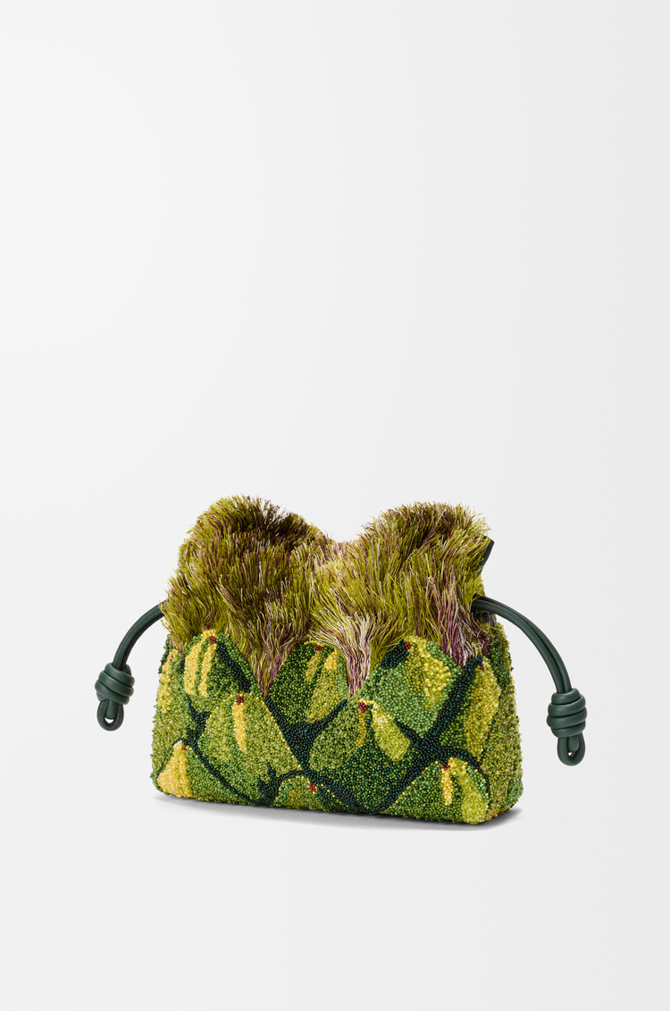 LOEWE Mini Flamenco clutch perlé Vert Printemps