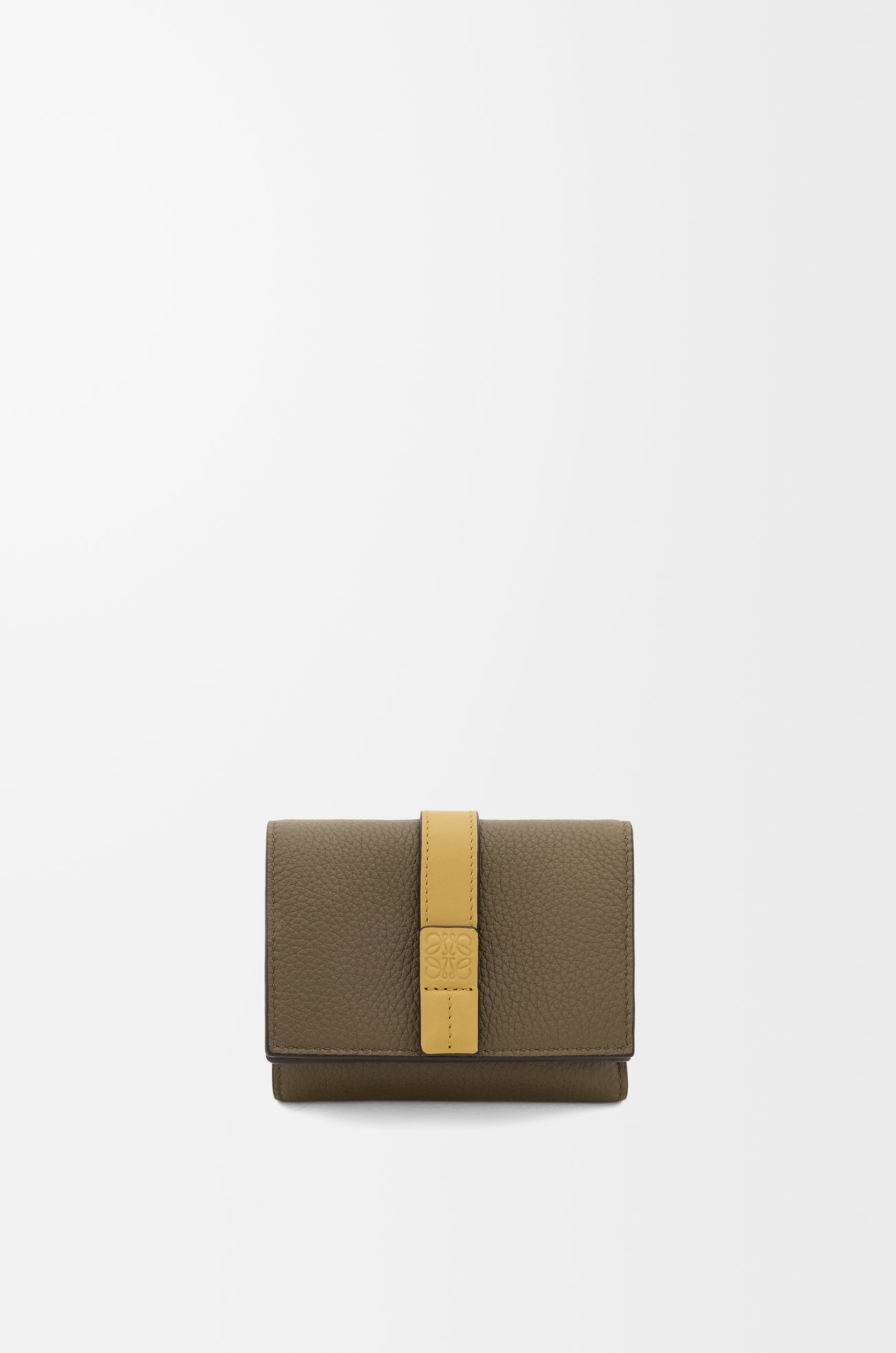 LOEWE Trifold wallet in soft grained calfskin Dark Khaki Green/Ginger