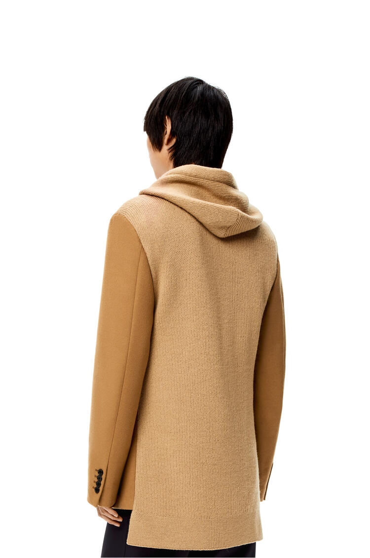 LOEWE Double breasted hooded jacket in wool and cashmere Camel pdp_rd