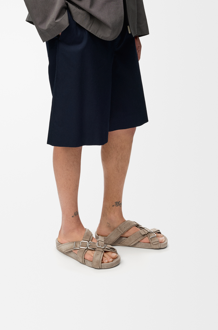 LOEWE Type Fussbett sandal in suede calfskin Hazelnut