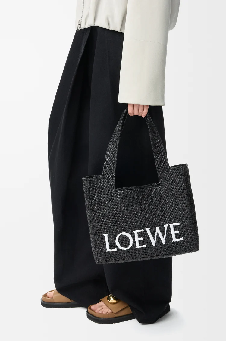 LOEWE Medium LOEWE Font tote in raffia Black