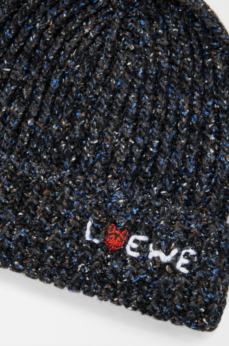 LOEWE Beanie in wool, silk and alpaca blend Black Melange