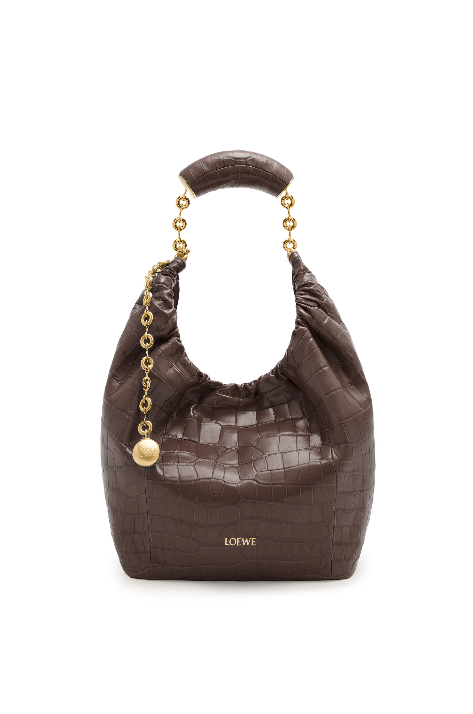 Bolso Squeeze pequeno en piel de cocodrilo Castano LOEWE