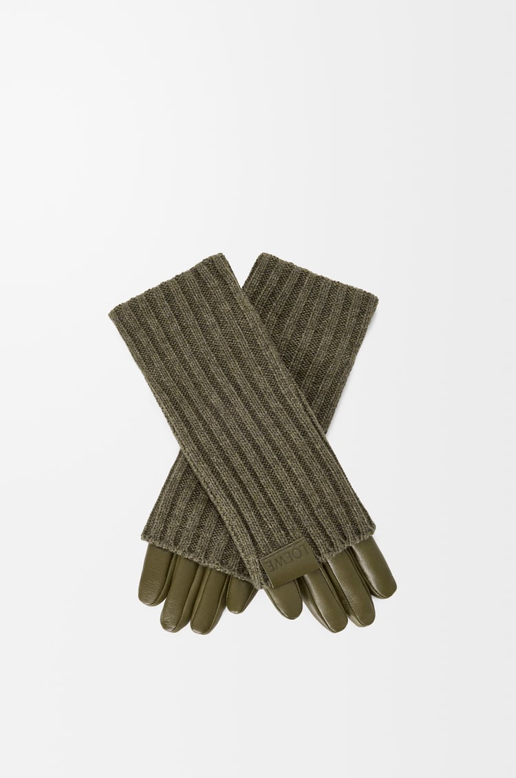 LOEWE Guantes en cashmere y piel napa de cordero Verde Caqui Oscuro