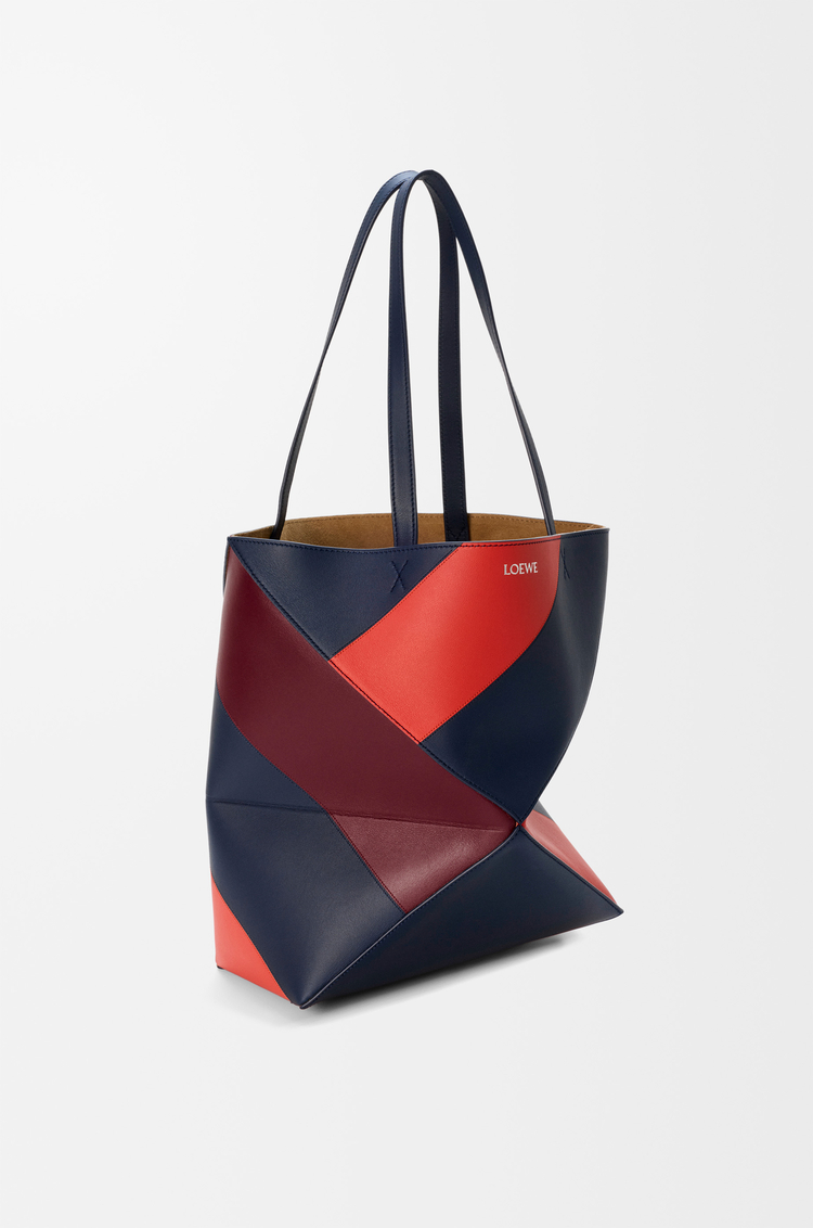LOEWE 미디엄 퍼즐 폴드 토트 - 클래식 카프스킨 멀티컬러 딥 네이비