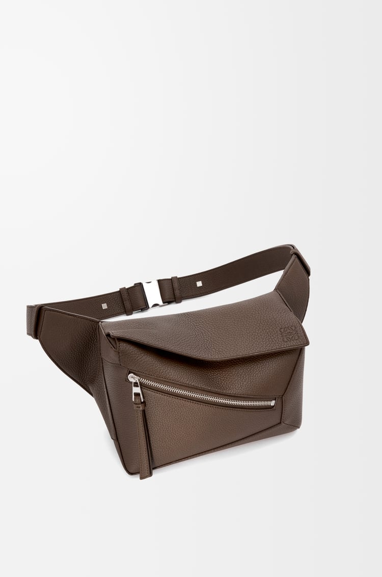 LOEWE Small Puzzle bumbag in grained calfskin Dark Cigar