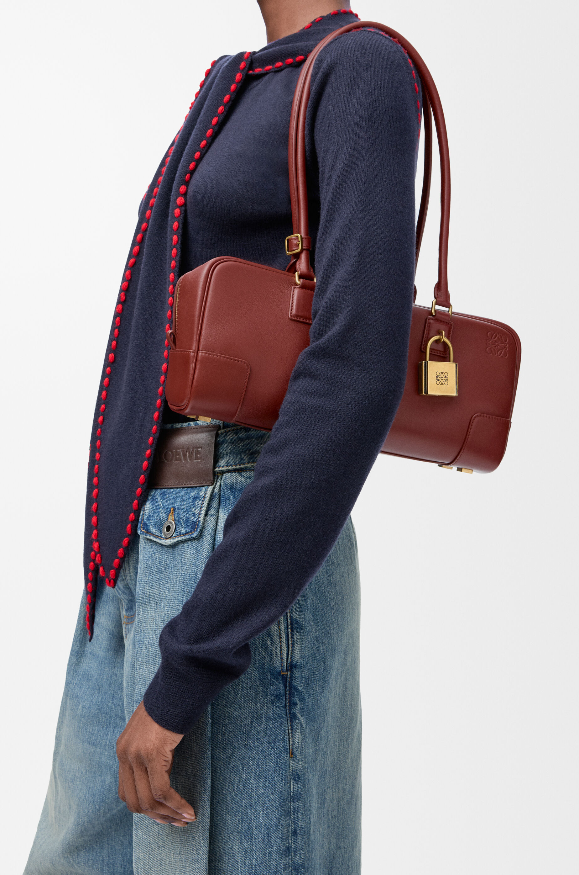Amazona 31 cropped bag in shiny calfskin Brown - LOEWE USA