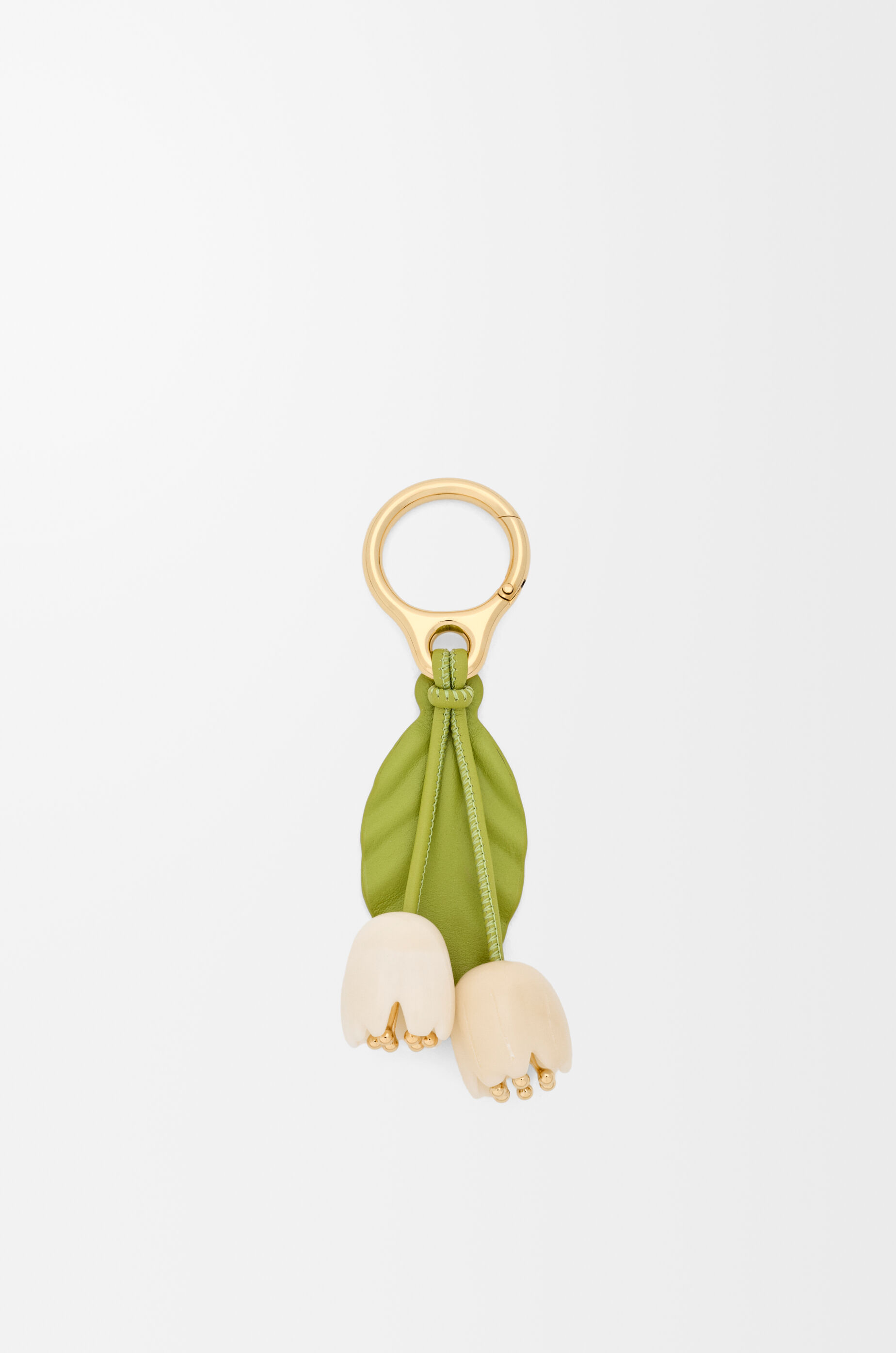 LOEWE Ciondolo Flower in pelle di vitello classica White/Green