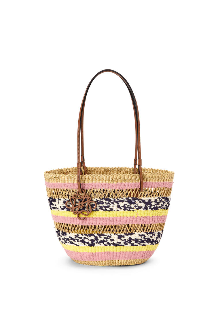 LOEWE Basket Tote in elephant grass and calfskin Natural/Pink Tulip pdp_rd