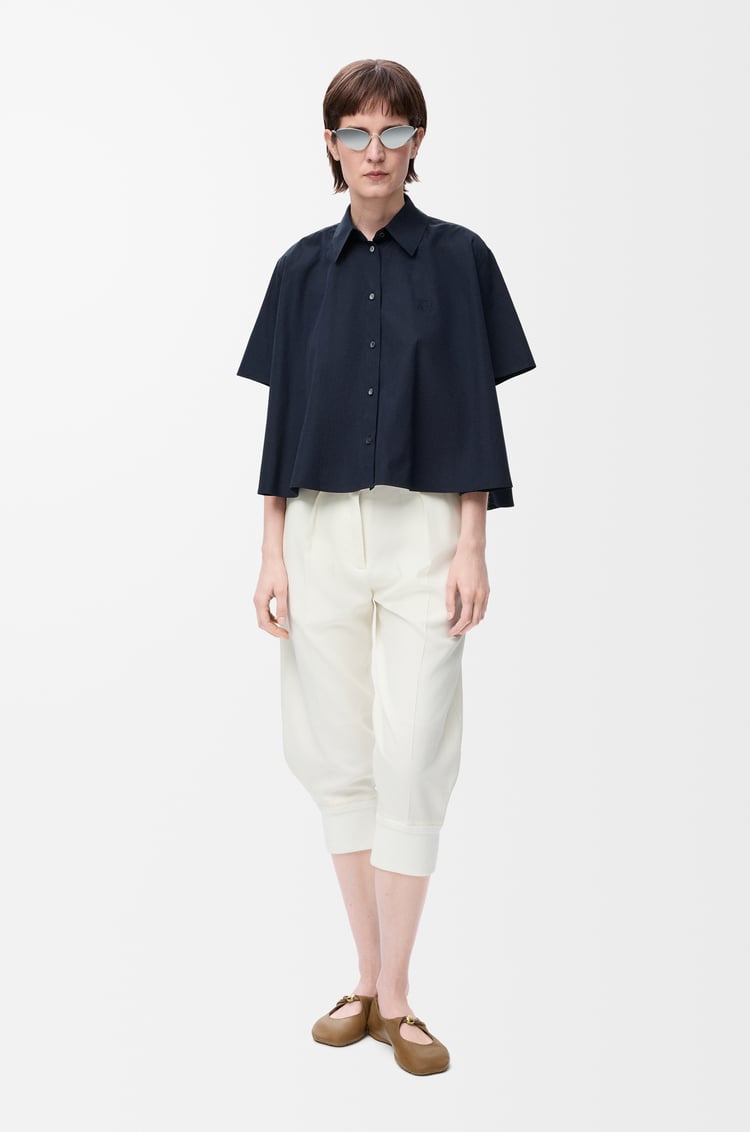 LOEWE ショートスリーブ トラペーズ シャツ（コットン） ネイビーブルー