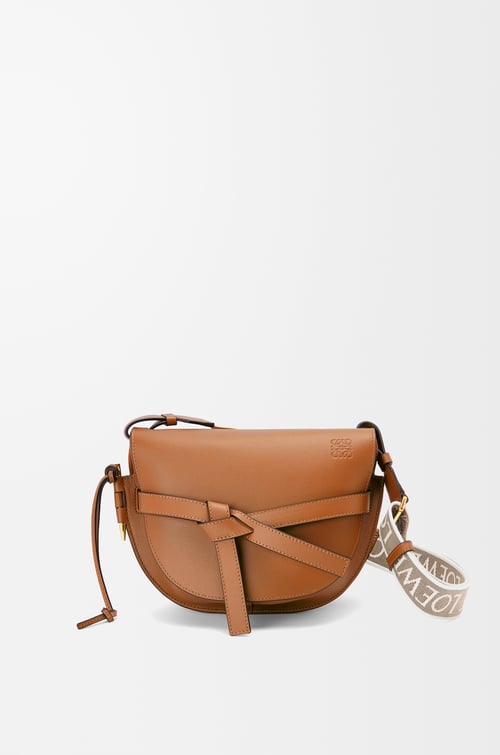 LOEWE Bolso Gate Dual pequeño en piel de ternera y jacquard Marrón Claro plp_rd