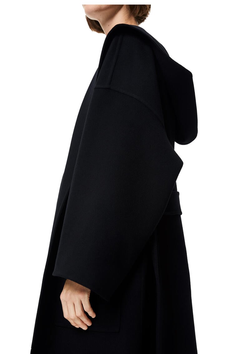 LOEWE Hooded belted coat in wool and cashmere Black