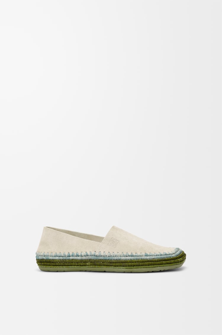 LOEWE Rio slipper in suede and raffia Light Grey