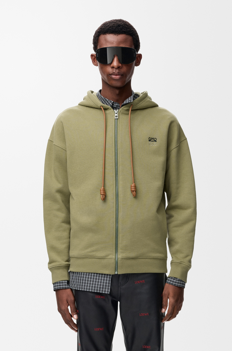LOEWE Zip-up hoodie in cotton Khaki Green