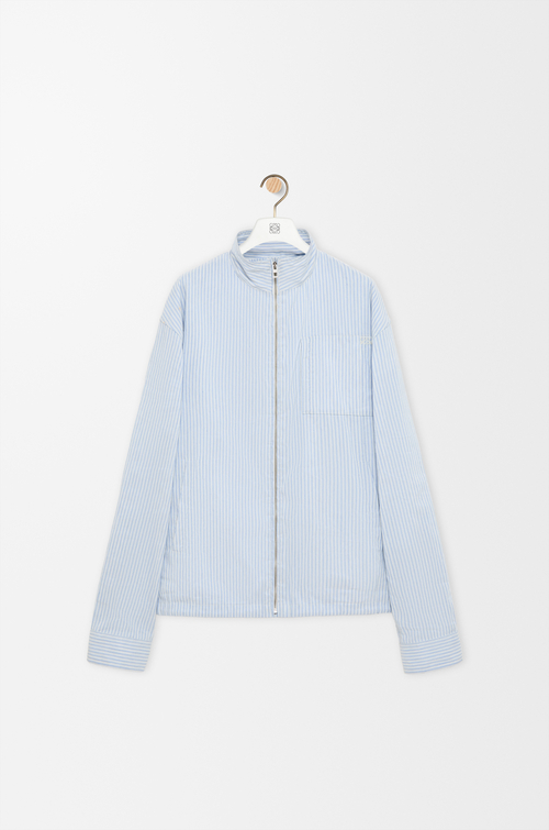 LOEWE Zip-up jacket in technical linen White/Light Blue
