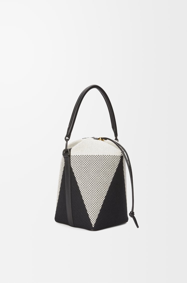 LOEWE Treasure Bako bucket in canvas jacquard and calfskin Natural/Black