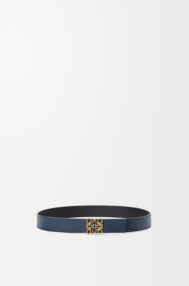 LOEWE Cinturón reversible Anagram en piel de ternera lisa Negro/Azul Océano/Dorado