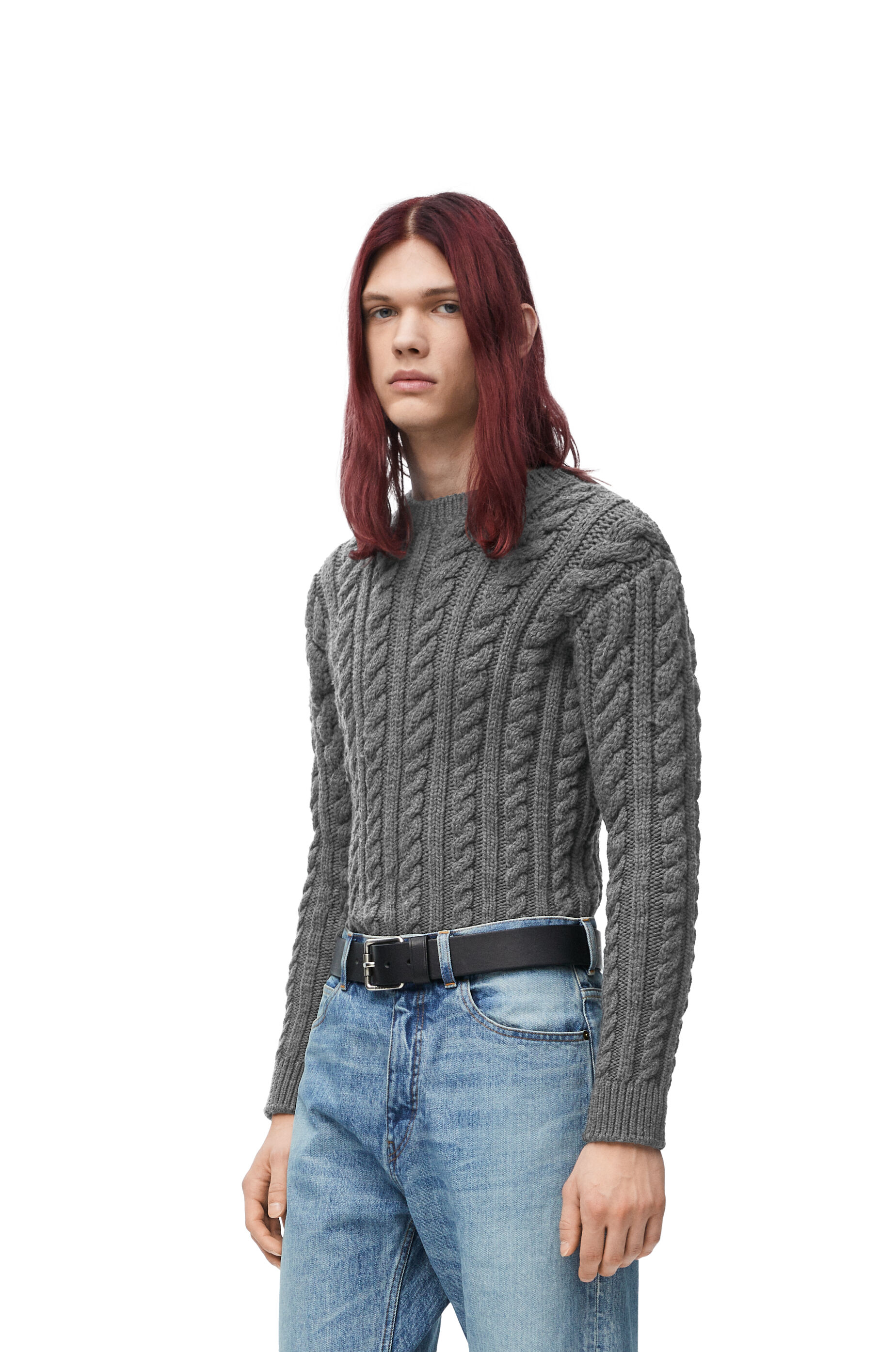 Cable sweater in wool Grey LOEWE