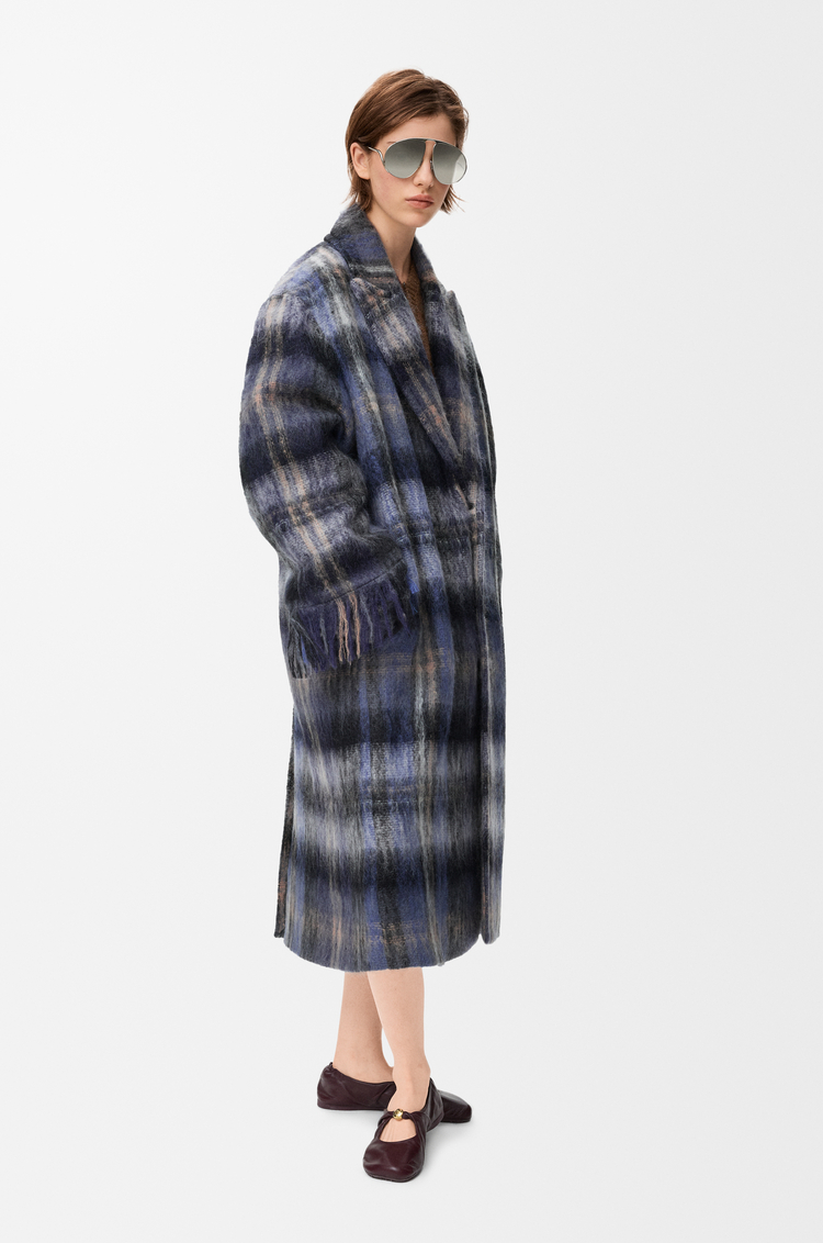 LOEWE Coat in mohair and wool blend Blue/Multicolor