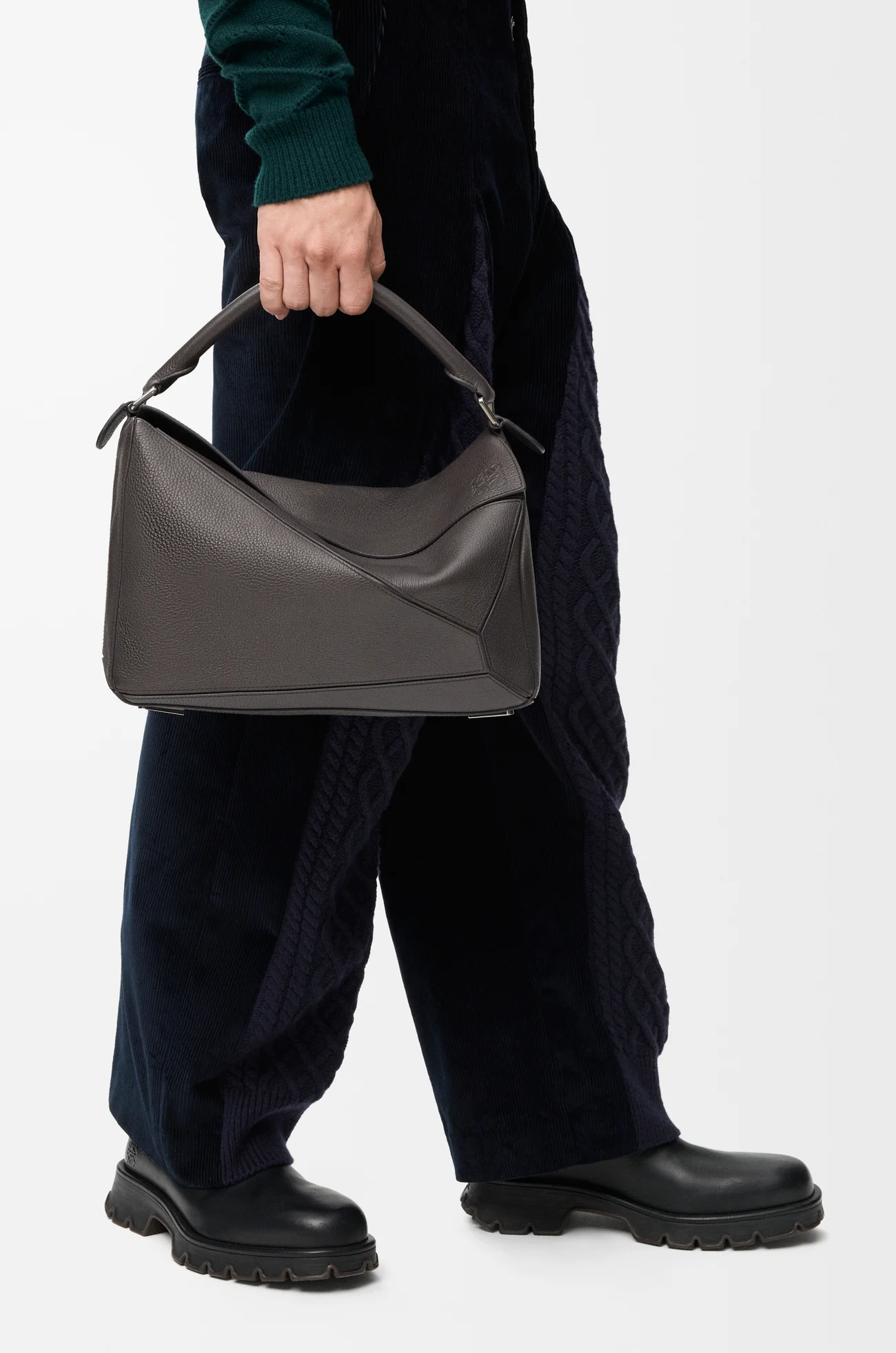 LOEWE Large Puzzle bag in supple grained calfskin Dark Grey