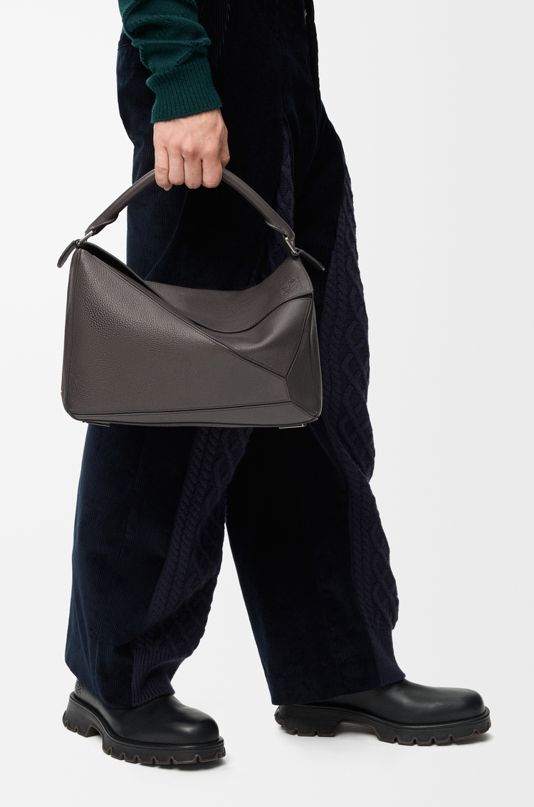 LOEWE Large Puzzle bag in supple grained calfskin Dark Grey