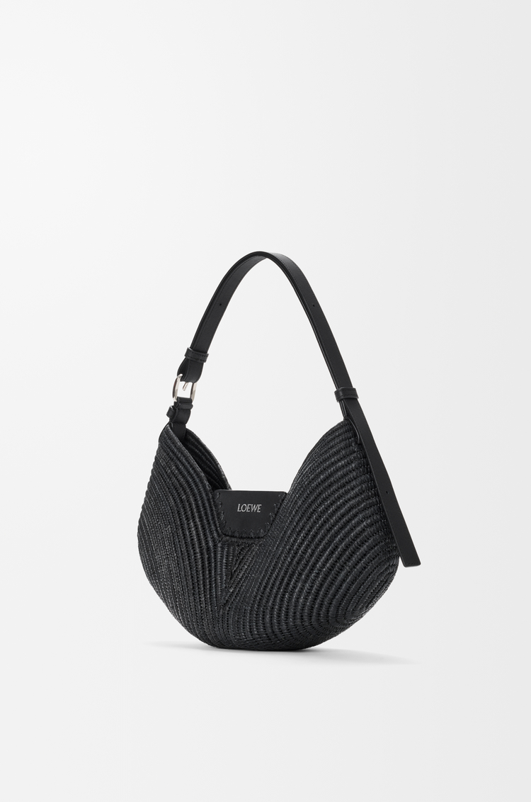 LOEWE Medium Loewe Swing bag in raffia and calfskin Black