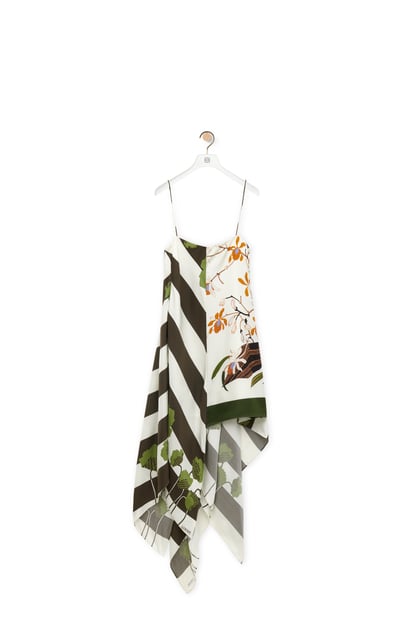 LOEWE Asymmetric dress in silk White/Khaki Green/Multicolor
