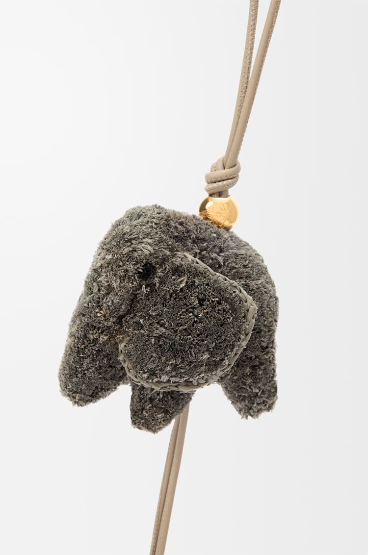 LOEWE Elephant charm in raffia and calfskin Grey