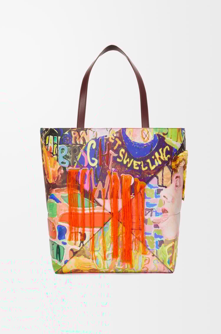 LOEWE XL Puzzle Fold tote in classic calfskin Dark Burgundy/Multicolor