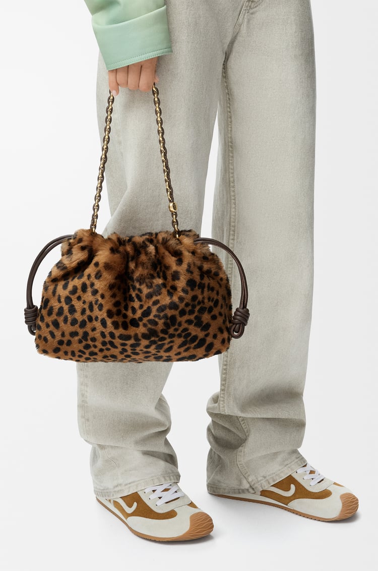 LOEWE Bolso Flamenco purse mediano en lana de oveja Beige/Marrón