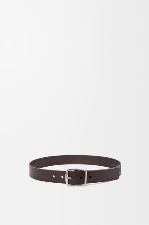 LOEWE Double Roller Curve belt in vegetable-tanned calfskin Dark Cigar/Vintage Palladium